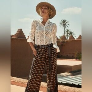 Anthropologie Elegant White Lace Button Down  Blouse